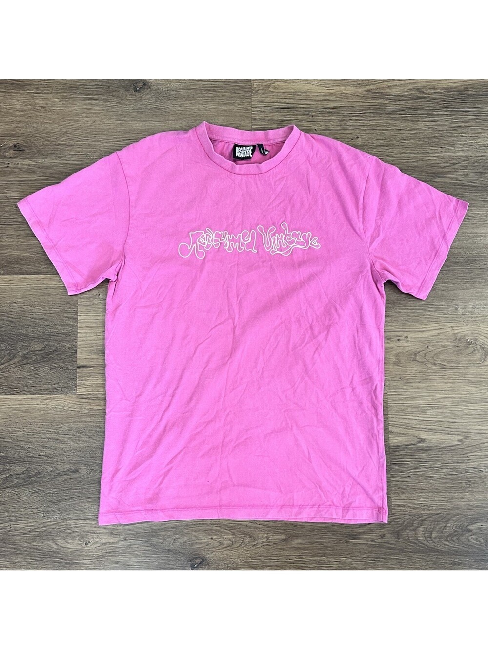 Reclaimed Vintage Logo Graphic T-Shirt Mens Large Hot Pink Distressed Bleached